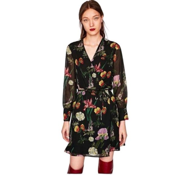 Zara Dresses & Skirts - ZARA | Floral Print Long Sleeve Wrap Dress